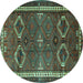 Round Persian Turquoise Traditional Rug, tr4495turq