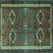 Square Machine Washable Persian Turquoise Traditional Area Rugs, wshtr4495turq