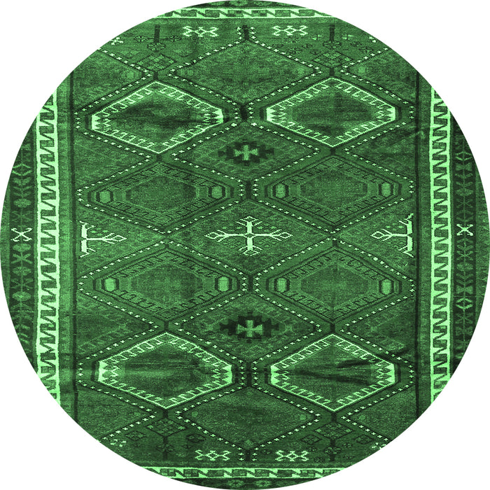 Round Persian Emerald Green Traditional Rug, tr4495emgrn