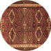 Round Persian Brown Traditional Rug, tr4495brn