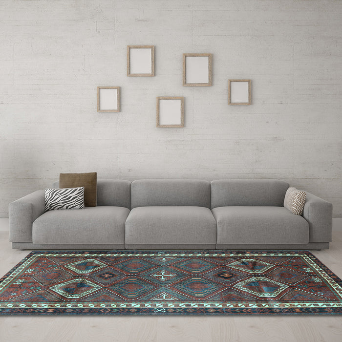 Machine Washable Persian Light Blue Traditional Rug in a Living Room, wshtr4495lblu