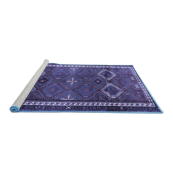 Sideview of Machine Washable Persian Blue Traditional Rug, wshtr4495blu