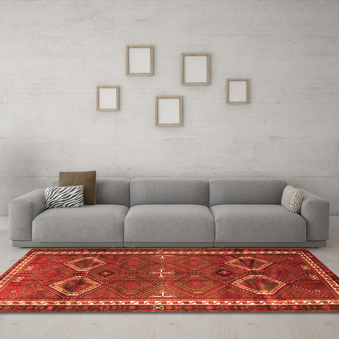Machine Washable Persian Orange Traditional Area Rugs in a Living Room, wshtr4495org