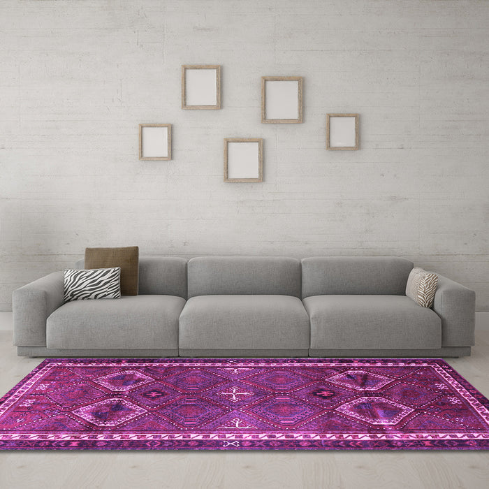 Machine Washable Persian Purple Traditional Area Rugs in a Living Room, wshtr4495pur