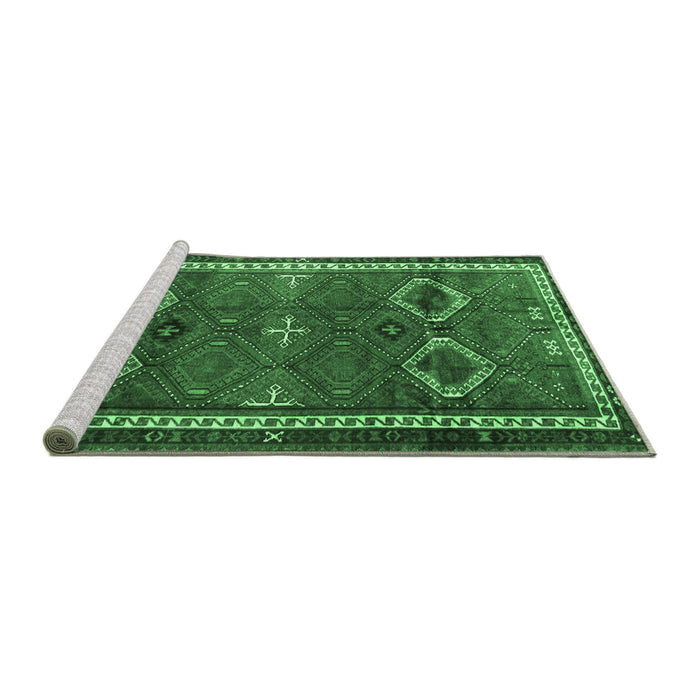 Sideview of Machine Washable Persian Emerald Green Traditional Area Rugs, wshtr4495emgrn