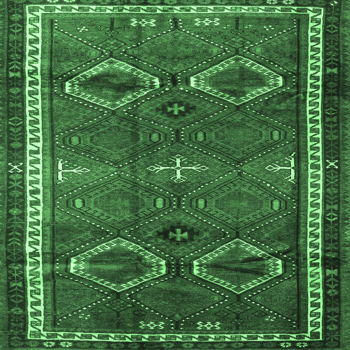 Square Machine Washable Persian Emerald Green Traditional Area Rugs, wshtr4495emgrn