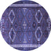 Round Machine Washable Persian Blue Traditional Rug, wshtr4495blu