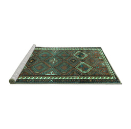 Sideview of Machine Washable Persian Turquoise Traditional Area Rugs, wshtr4495turq
