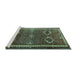 Sideview of Machine Washable Persian Turquoise Traditional Area Rugs, wshtr4495turq