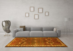 Machine Washable Persian Yellow Traditional Rug in a Living Room, wshtr4495yw
