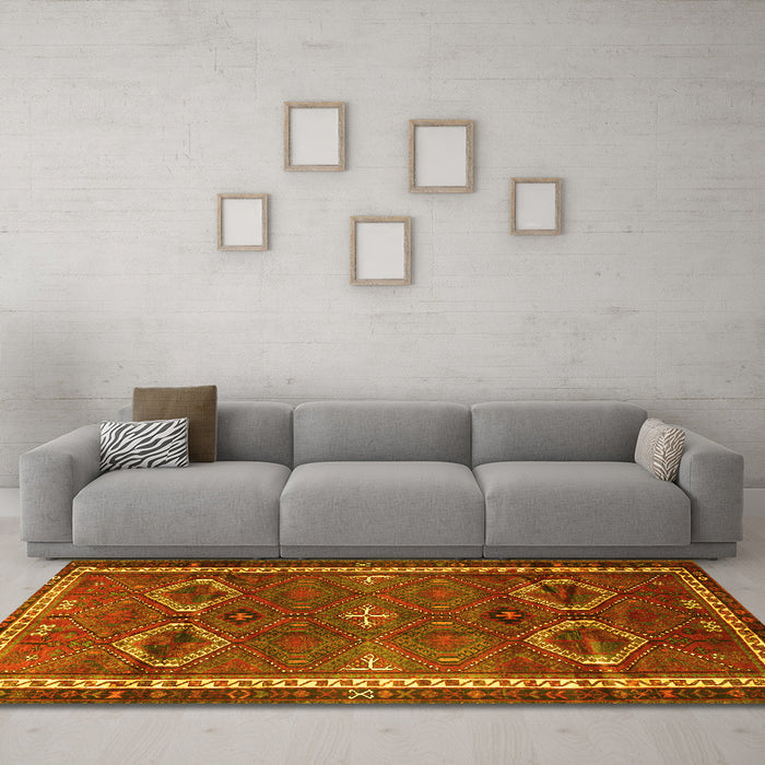 Machine Washable Persian Yellow Traditional Rug in a Living Room, wshtr4495yw