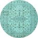 Round Machine Washable Persian Light Blue Traditional Rug, wshtr4496lblu