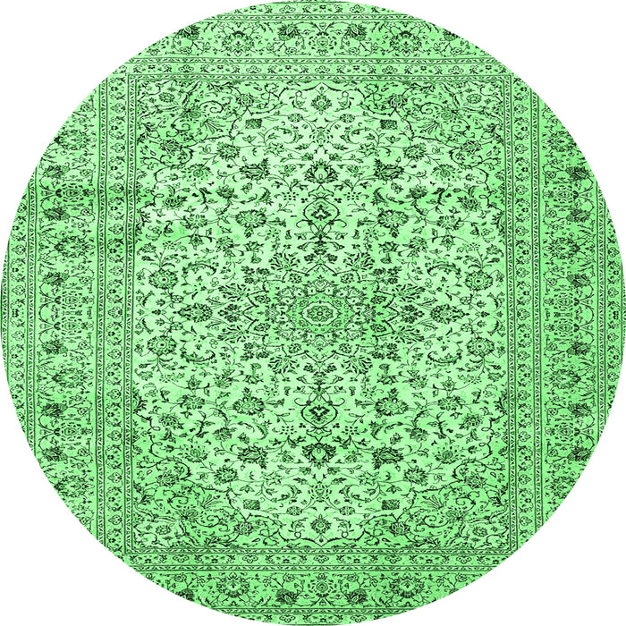 Round Machine Washable Persian Emerald Green Traditional Area Rugs, wshtr4496emgrn