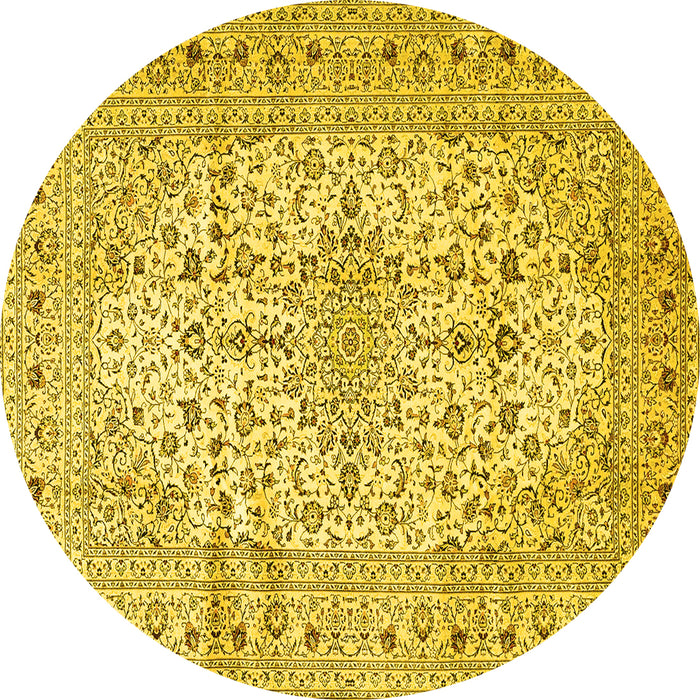 Round Machine Washable Persian Yellow Traditional Rug, wshtr4496yw