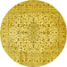 Round Machine Washable Persian Yellow Traditional Rug, wshtr4496yw