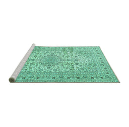 Sideview of Machine Washable Persian Turquoise Traditional Area Rugs, wshtr4496turq