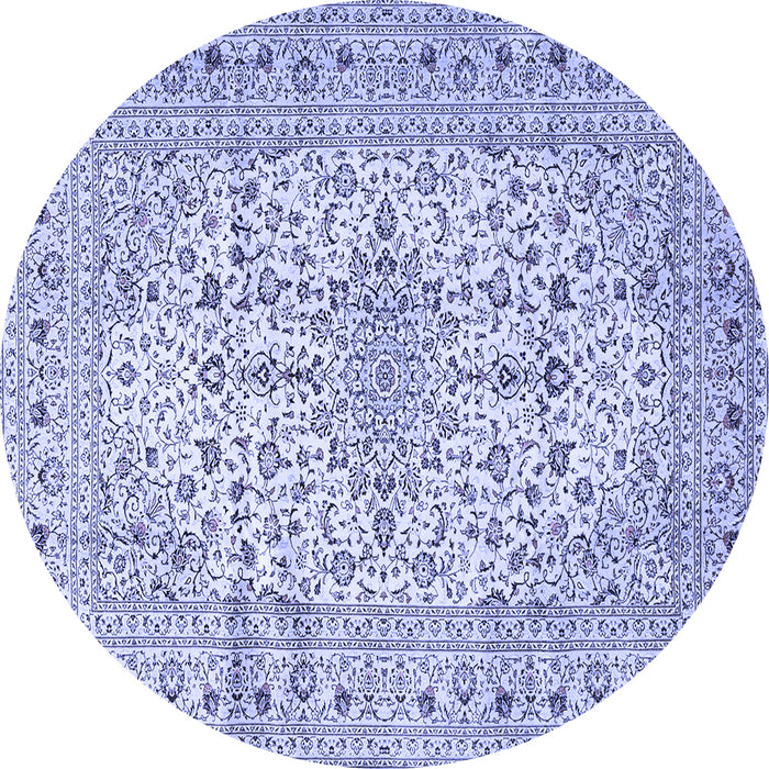Round Machine Washable Persian Blue Traditional Rug, wshtr4496blu