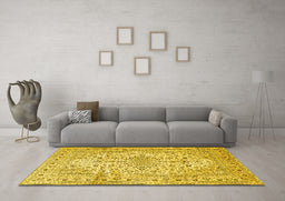 Machine Washable Persian Yellow Traditional Rug in a Living Room, wshtr4496yw