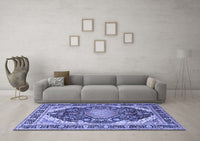 Machine Washable Persian Blue Traditional Rug, wshtr4497blu