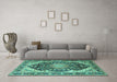 Machine Washable Persian Turquoise Traditional Area Rugs in a Living Room,, wshtr4497turq