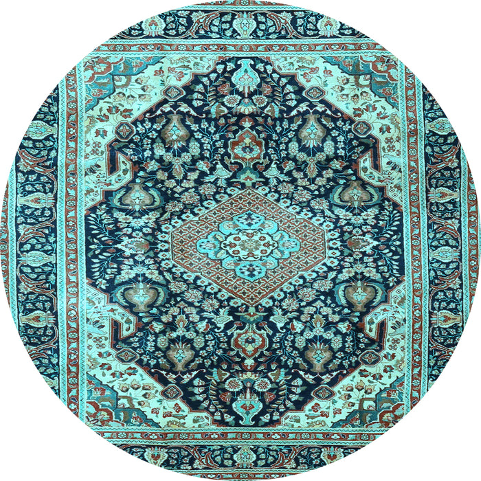 Round Machine Washable Persian Light Blue Traditional Rug, wshtr4497lblu