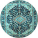 Round Machine Washable Persian Light Blue Traditional Rug, wshtr4497lblu