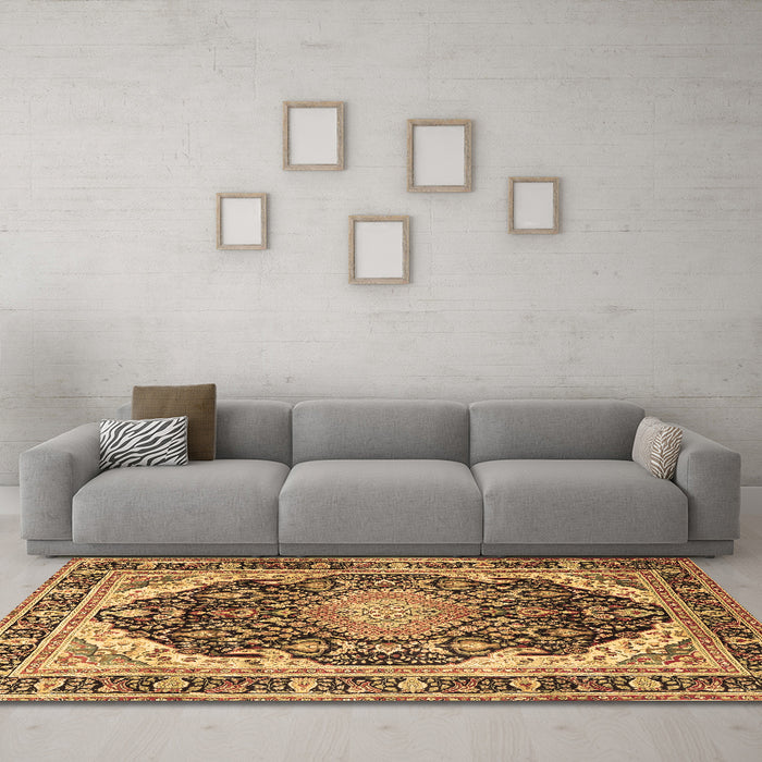 Machine Washable Persian Brown Traditional Rug in a Living Room,, wshtr4497brn