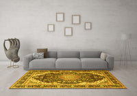 Machine Washable Persian Yellow Traditional Rug, wshtr4497yw