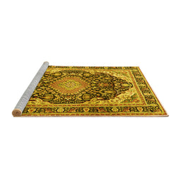 Sideview of Machine Washable Persian Yellow Traditional Rug, wshtr4497yw