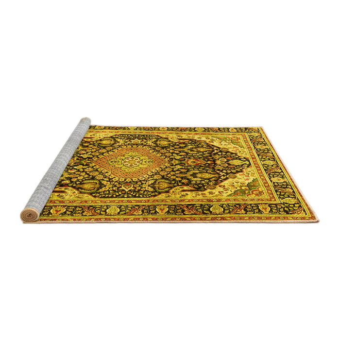 Sideview of Machine Washable Persian Yellow Traditional Rug, wshtr4497yw