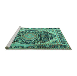 Sideview of Machine Washable Persian Turquoise Traditional Area Rugs, wshtr4497turq