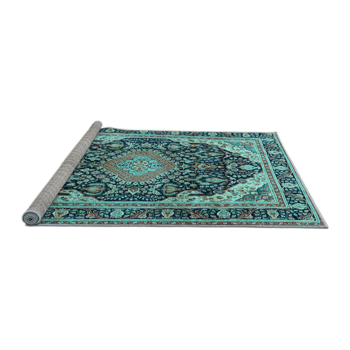 Sideview of Machine Washable Persian Light Blue Traditional Rug, wshtr4497lblu