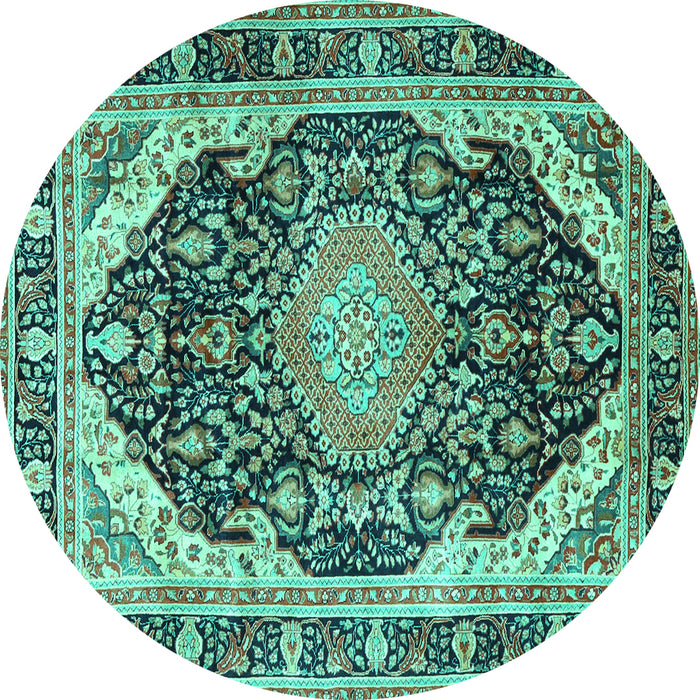 Round Machine Washable Persian Turquoise Traditional Area Rugs, wshtr4497turq