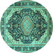 Round Machine Washable Persian Turquoise Traditional Area Rugs, wshtr4497turq