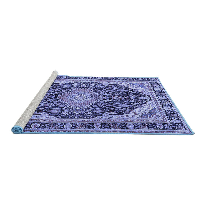 Sideview of Machine Washable Persian Blue Traditional Rug, wshtr4497blu