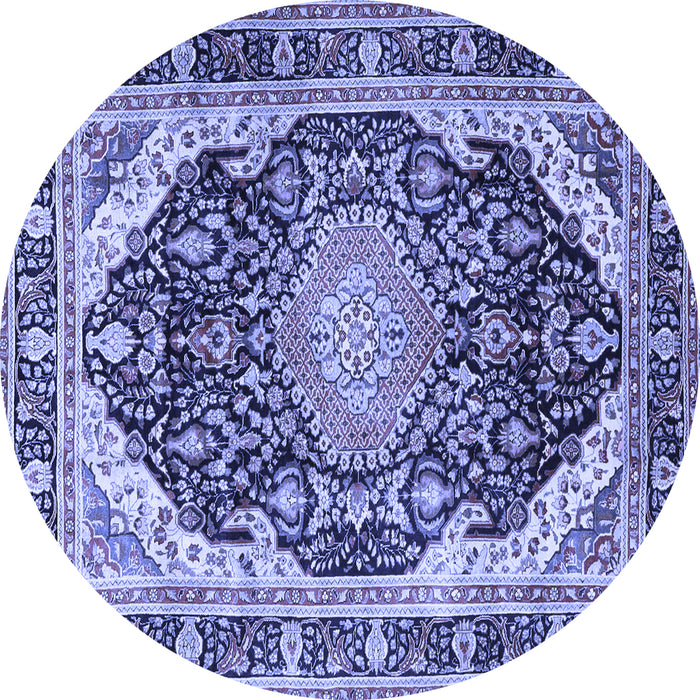 Round Machine Washable Persian Blue Traditional Rug, wshtr4497blu