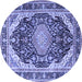 Round Machine Washable Persian Blue Traditional Rug, wshtr4497blu