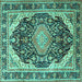 Square Machine Washable Persian Turquoise Traditional Area Rugs, wshtr4497turq