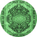 Round Machine Washable Persian Emerald Green Traditional Area Rugs, wshtr4497emgrn