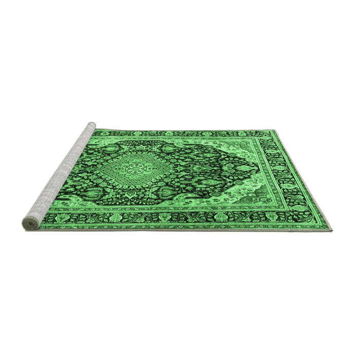 Sideview of Machine Washable Persian Emerald Green Traditional Area Rugs, wshtr4497emgrn