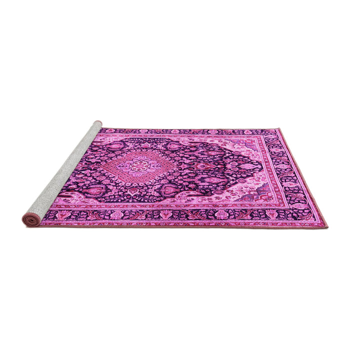 Sideview of Machine Washable Persian Pink Traditional Rug, wshtr4497pnk