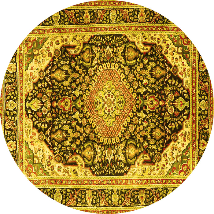 Round Machine Washable Persian Yellow Traditional Rug, wshtr4497yw