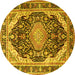 Round Machine Washable Persian Yellow Traditional Rug, wshtr4497yw