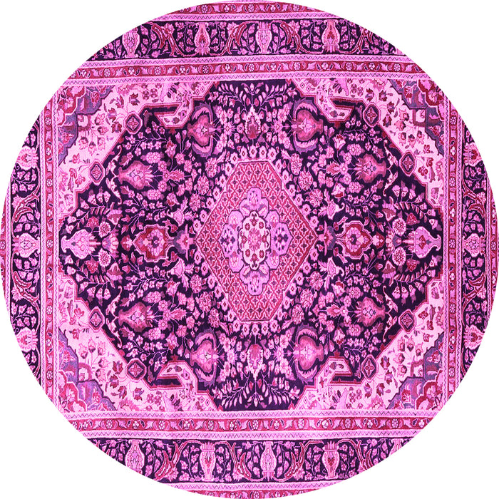 Round Machine Washable Persian Pink Traditional Rug, wshtr4497pnk