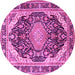 Round Machine Washable Persian Pink Traditional Rug, wshtr4497pnk