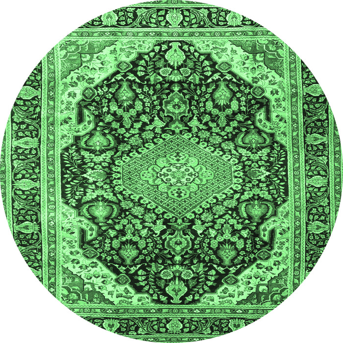 Round Persian Emerald Green Traditional Rug, tr4497emgrn