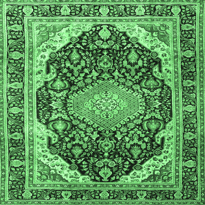 Square Machine Washable Persian Emerald Green Traditional Area Rugs, wshtr4497emgrn