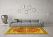 Machine Washable Medallion Yellow Traditional Rug in a Living Room, wshtr4498yw