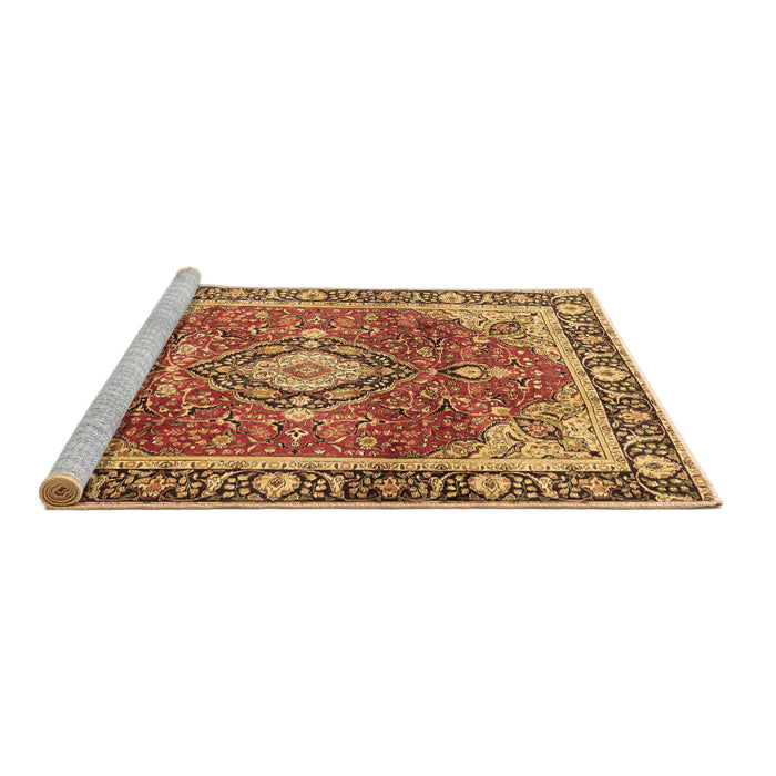 Sideview of Machine Washable Medallion Brown Traditional Rug, wshtr4498brn