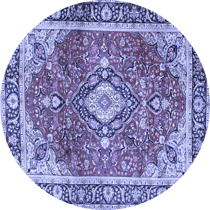 Round Machine Washable Medallion Blue Traditional Rug, wshtr4498blu